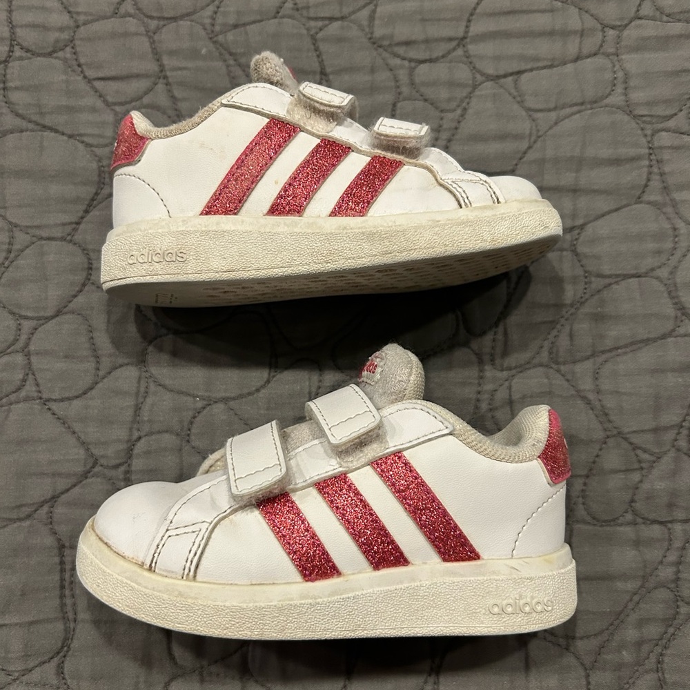 Adidas Kids Pink Sparkle Velcro Sneakers
